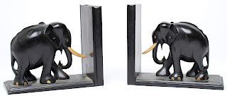 African Hand Carved Elephant Bookends