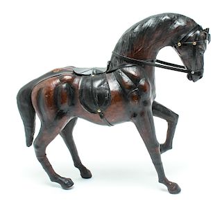 Leather-Clad Walking Horse Tabletop Sculpture