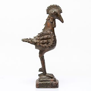 Tribal African Rooster Bird Sculpture Bronze