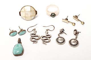 Silver Jewelry Rings Earrings Pendant Group of 7