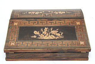 Exotic Wood Floral Marquetry Travel Lap Desk