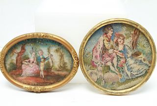 Courting Scene Miniatures, Embroidery & Gouache, 2