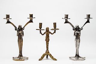 Art Nouveau Candlesticks Silver-Plate & Brass, 3