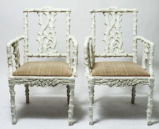 Lacquered Cast Resin Armchairs / Chairs, Pair