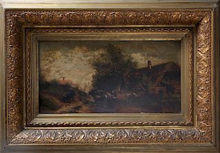 Illegibly Signed 19th C. Landscape w Cows Oil