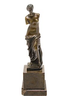 After Venus de Milo Miron Signed Miniature Bronze