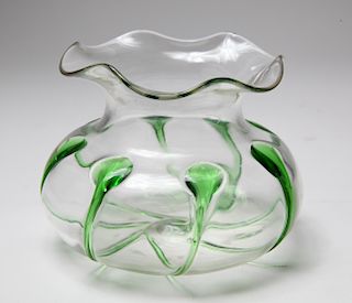 Art Nouveau Manner Art Glass Bowl w Ruffled Rim
