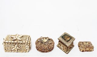 Shell Covered Jewelry / Trinket Boxes, Group of 4