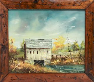 Everett Woodson "Covered Bridge" Oil on Canvas