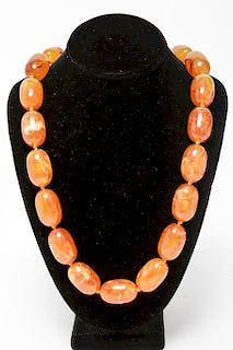 Amber Graduated Oval Oblong Beads Necklace