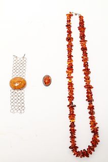 Silver & Baltic Amber Brooch Bracelet & Necklace 3