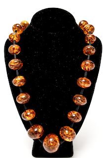 Amber Graduated Beads on Silk Cord Necklace