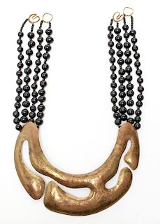Modern Brutalist Brass & Onyx Beads Necklace