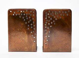 Israeli Copper Bookends w Silver Accents, Pair
