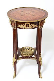 Continental Round Single Drawer Stand w Marquetry