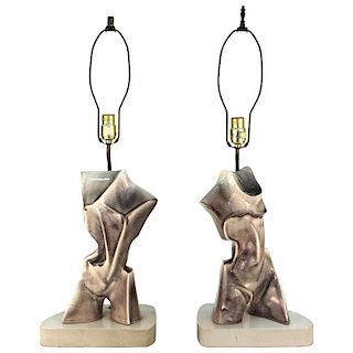 Heifetz Mid-Century Modern Cubist Ceramic Lamps, 2