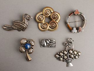 Silver Brooches incl Mexican & Celtic, Group of 6