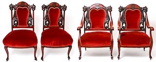 Renaissance Revival Manner 2 Chairs, 2 Armchairs 4