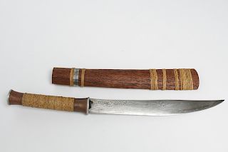 Steel Dagger in Wood & Sisal Sheath, Vintage