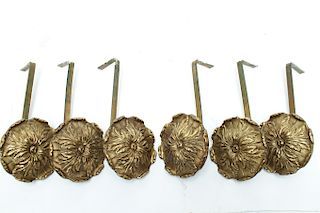 Brass Curtain Tiebacks, Floral Form, Group of 6