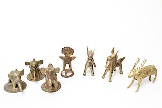 Indian Dhokra Brass Animal Figurines, Group of 7