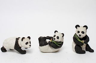 Boehm Porcelain Panda Bear Figurines, Three