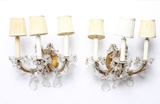 Maria Theresa Brass & Glass Wall Sconces, Pair