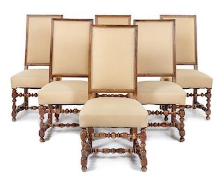 A Set of Six Louis XIII Style Walnut Dining Chairs Height 43 inches.