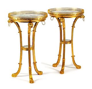 A Pair of Regence Style Gilt Bronze and Marble Tables Height 31 x diameter of top 18 1/2 inches.