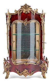 A Diminutive French Gilt Metal Mounted Tortoise Shell Vitrine Cabinet Height 14 inches.