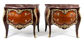 A Pair of Louis XV Style Gilt Bronze Mounted Commodes Height 32 1/2 x width 34 x depth 23 inches.