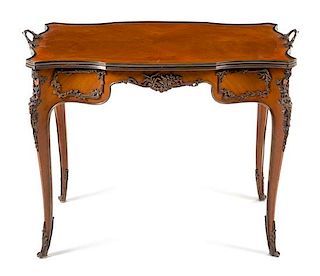 A Louis XV Style Gilt Bronze Mounted Tea Table Height 27 3/8 x width 36 1/2 x depth 23 inches.