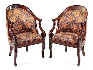 A Pair of Louis Philippe Mahogany Bergeres Height 33 inches.