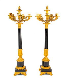 A Pair of Louis Philippe Gilt Bronze and Marble Candelabra Height 31 inches.