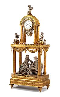 A French Gilt and Silvered Bronze Figural Clock Height 37 1/4 inches.