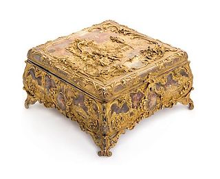 A French Gilt Metal Jewelry Casket Width 10 inches.