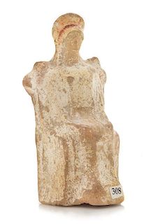 * A Greek Terra Cotta Seated Female Figure Height 4 3/8 inches.