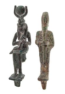 * Two Egyptian Bronze Deities Height of taller 4 3/8 inches.