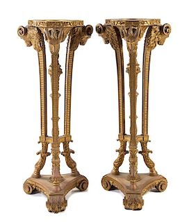 A Pair of Neoclassical Style Giltwood Pedestals Height 54 1/2 inches.