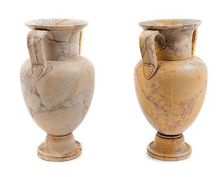 A Near Pair of Grand Tour Marble Urns Height 14 1/4 inches.