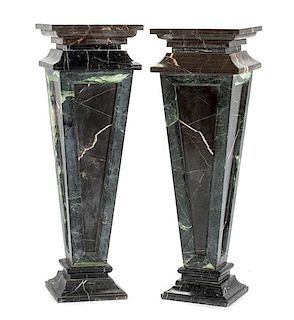 A Pair of Italian Neoclassical Style Marble Pedestals Height 41 inches.