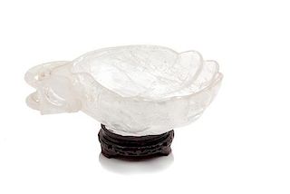 A Carved Rock Crystal Bowl Height 4 1/2 x width of bowl 11 5/8 inches.
