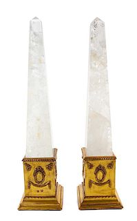 A Pair of Giltwood and Rock Crystal Obelisks Height overall 36 inches.