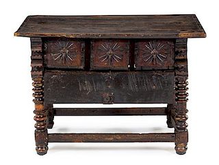 A Spanish Baroque Carved Table Height 29 x width 40 x depth 25 inches.