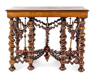 A Continental Carved Walnut Table Height 29 1/4 x width 38 1/2 x depth 25 inches.