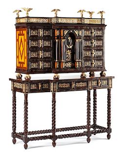 A Spanish Renaissance Style Vargueno on Stand Height 71 x width 55 1/2 x depth 20 1/2 inches.