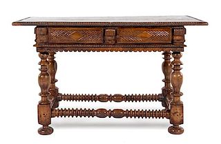 A Spanish or Portuguese Oak Table Height 32 x width 54 x depth 30 inches.