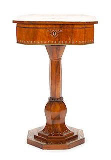 A Continental Mother-of-Pearl Inlaid Sewing Table Height 31 1/4 x width 20 x depth 16 inches.