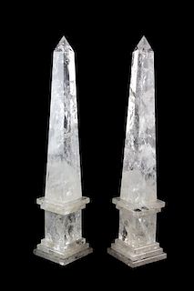 A Pair of Rock Crystal Obelisks Height 32 1/4 inches.