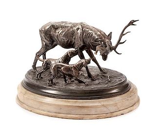 A Continental Silvered Bronze Animal Group Width 23 inches.
